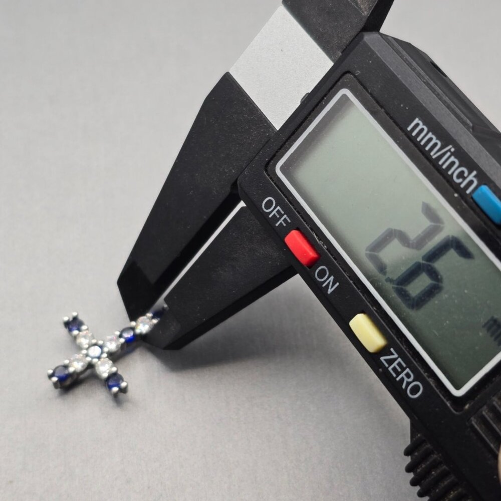 Sterling Silver Blue Crystal Cross Pendant Religious Signed Sun BR - Picture 10 of 12